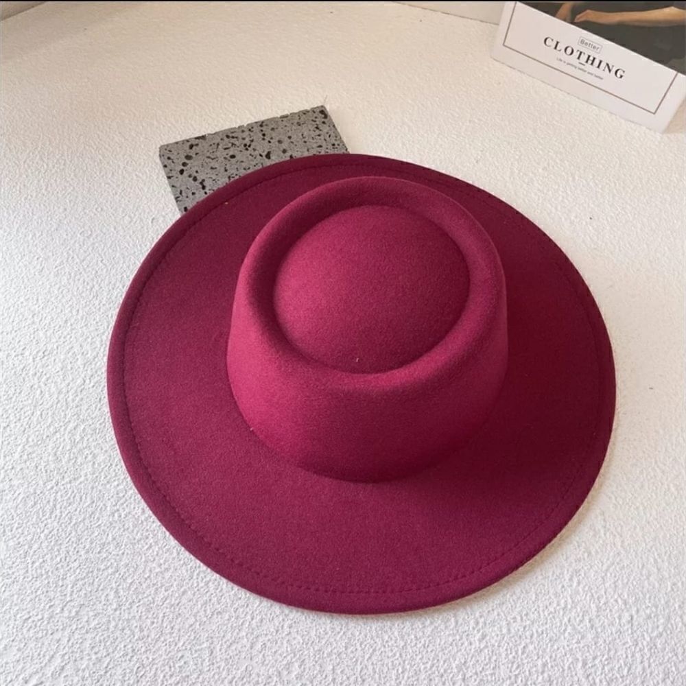 Burgundy Large Wide Brim Fedora Hat